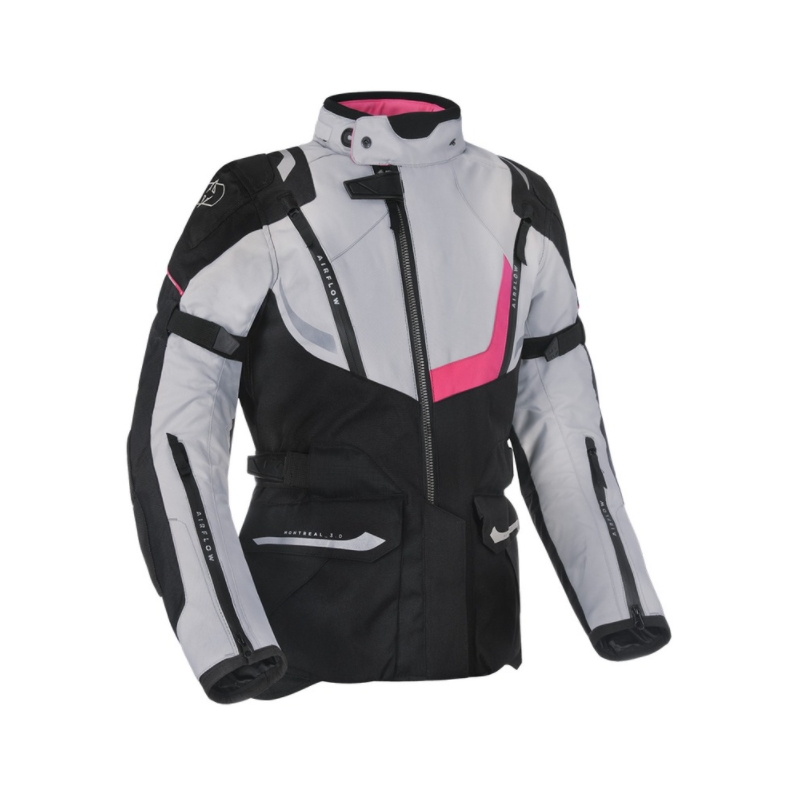 Jachetă de motocicletă Oxford Montreal 3.0 negru-gri-roșu-roz pentru femei