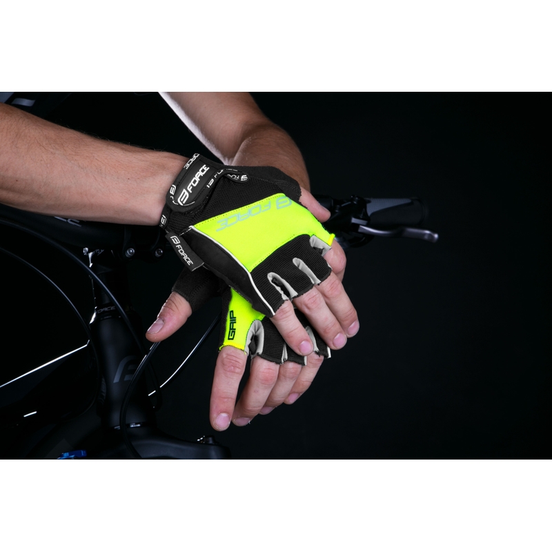 Mănuși FORCE GRIP negru-galben-fluo lichidare