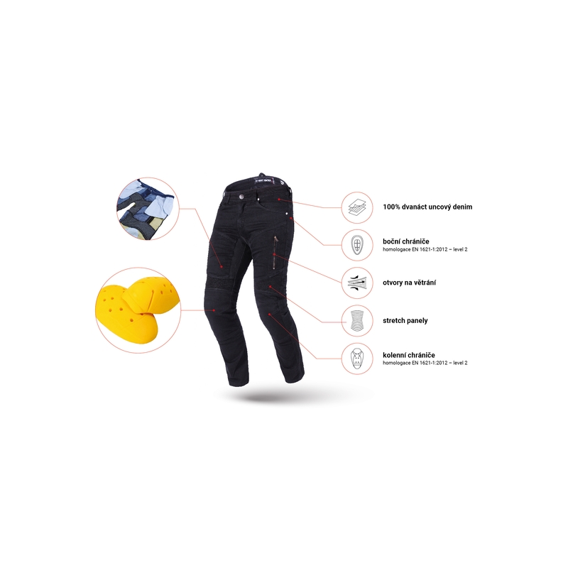 Blugi moto alungiți Street Racer Stretch II CE negri