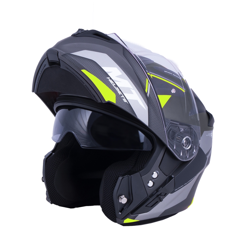 MT Storm ST-ONE cască de motocicletă negru-cenușiu-galben-fluo tip-up lichidare