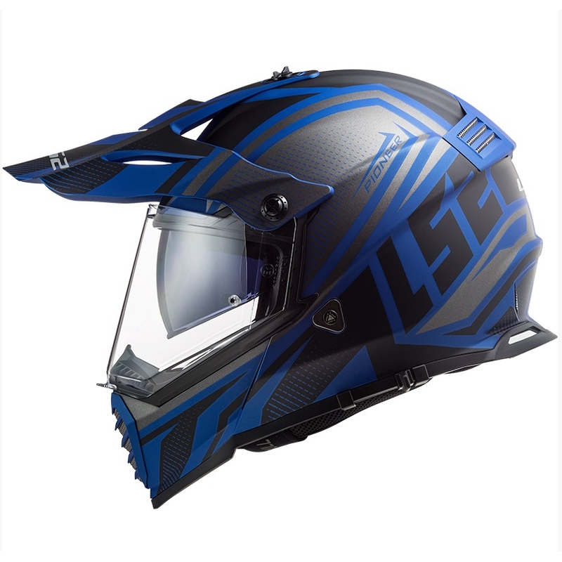Cască de enduro LS2 MX436 Pioneer EVO Master negru-argintiu-albastru