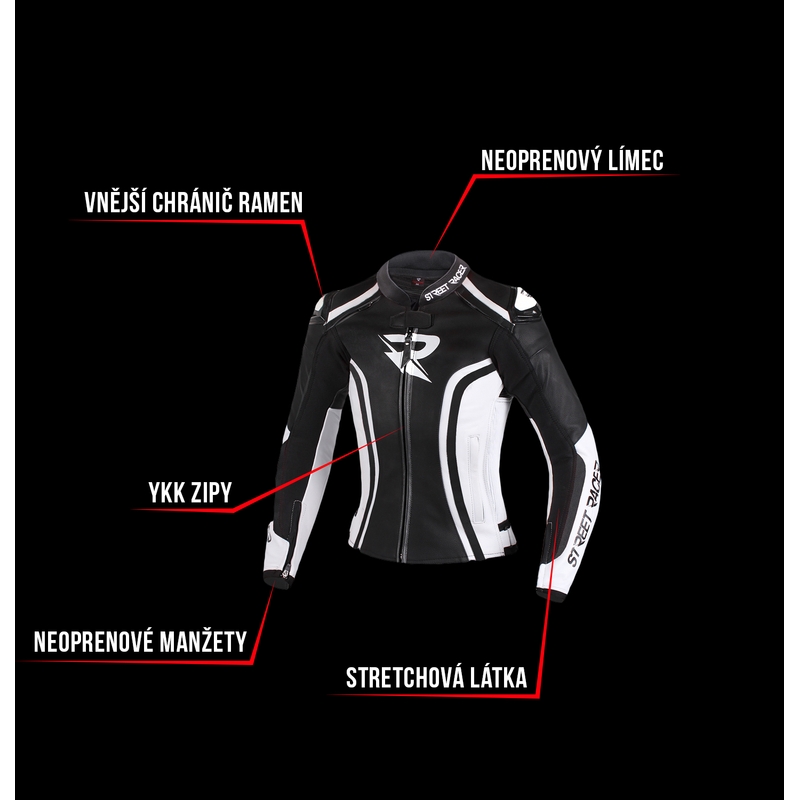 Geacă moto pentru femei Street Racer Electra negru-alb - calitate II