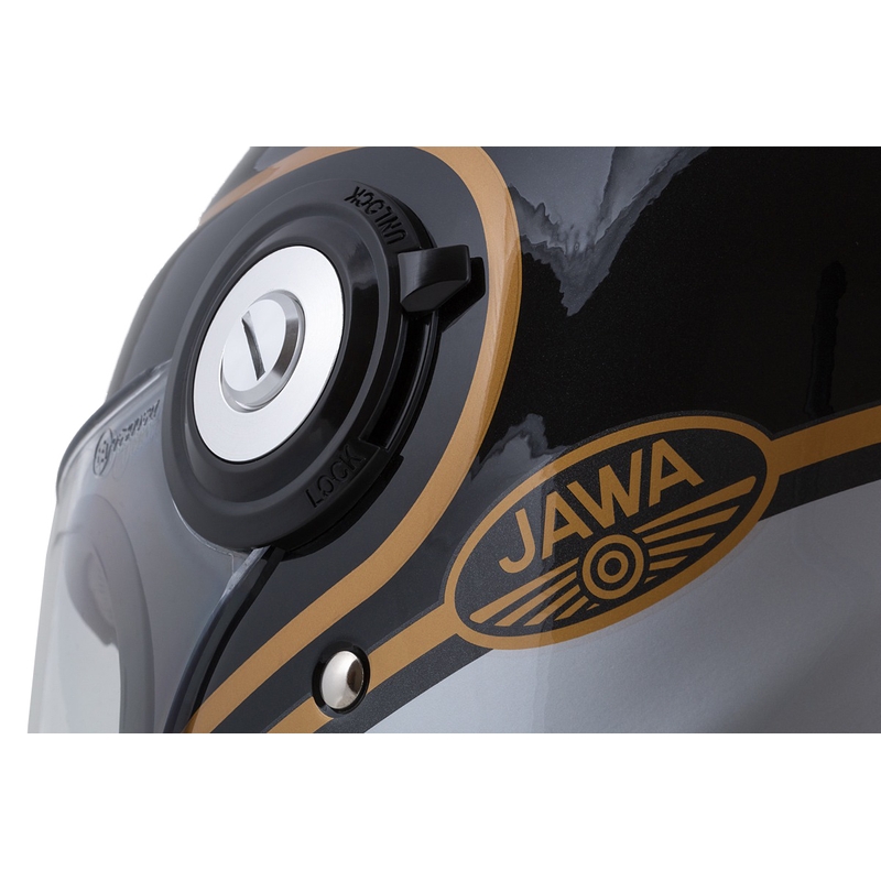 Cască integrală pentru motociclete Cassida Fibre Jawa Sport negru-argintiu-auriu