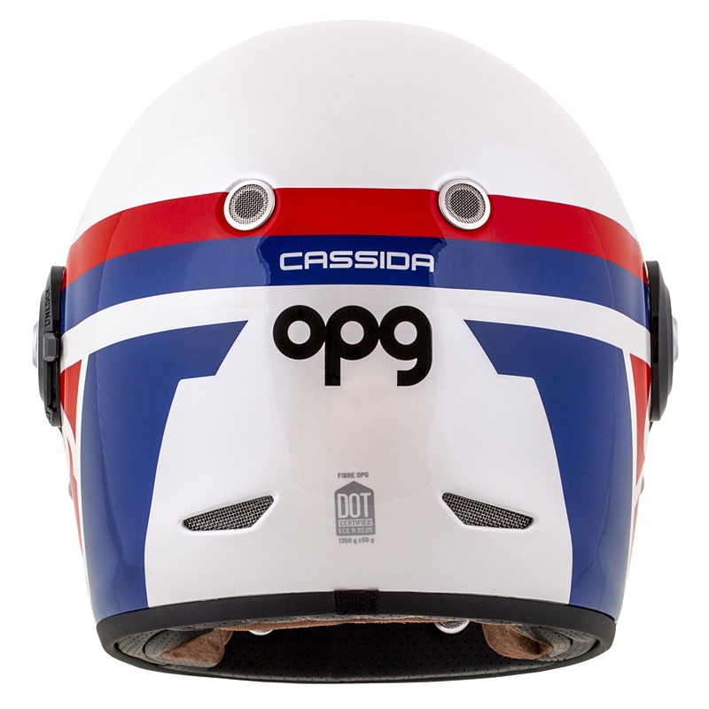 Cască de motociclist integrală Cassida Fibre OPG alb-albastru-roșu