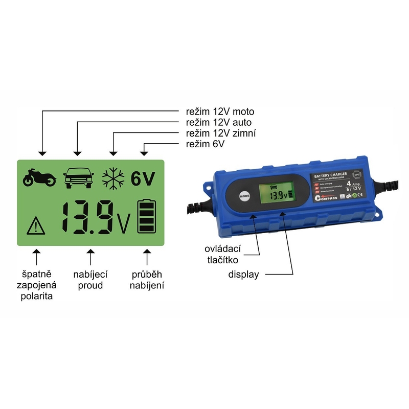 Încărcător de baterii cu afișaj LCD 6/12V 3.8 Amp