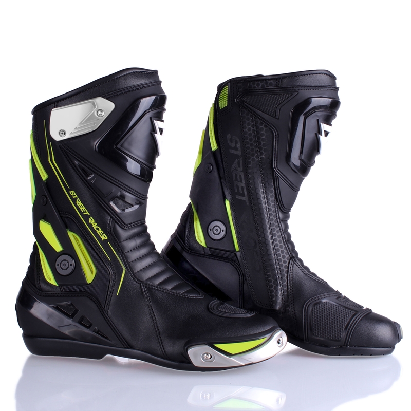 Ghete motociclete Street Racer GTR negru-galben fluo