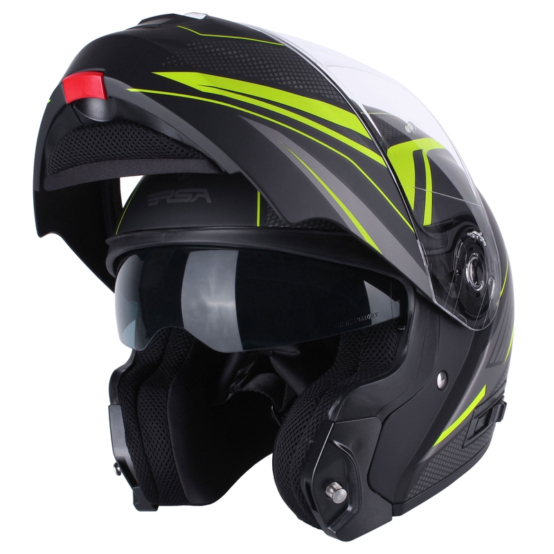 Cască moto modulabilă RSA Rival negru-gri-galben fluorescent