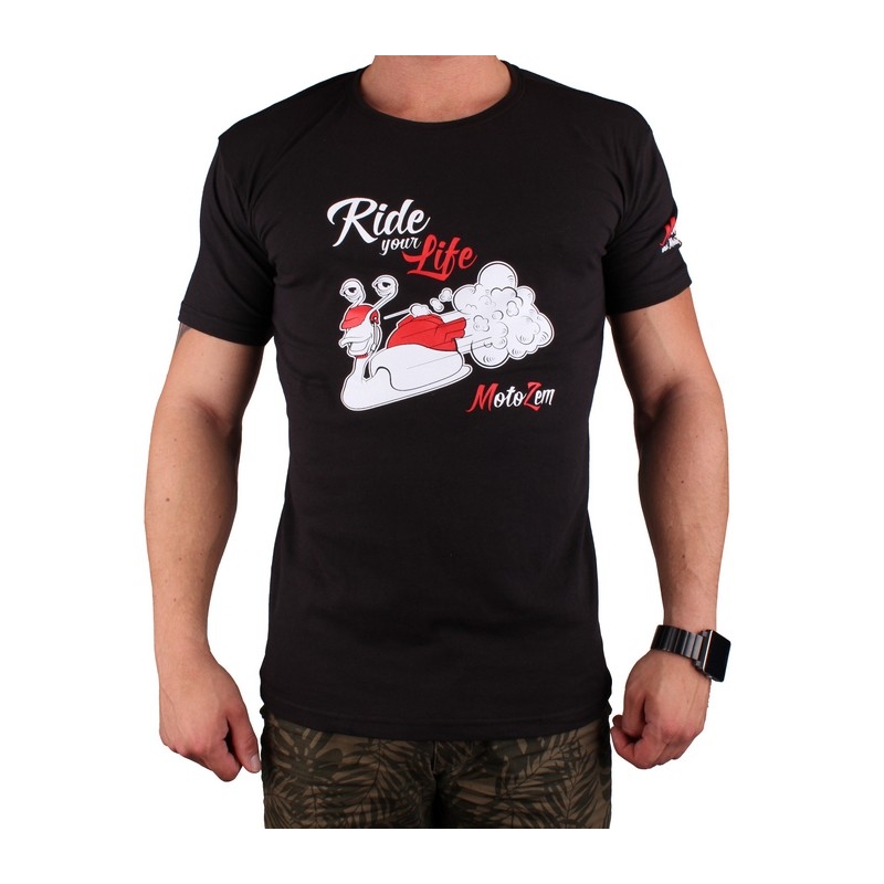 Tricou s motivem MotoZem Ride viața ta negru