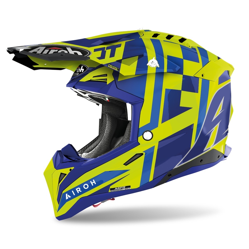 Cască de motocros Airoh Aviator 3.0 TC21 2022 albastru-fluo-galben lucios lichidare