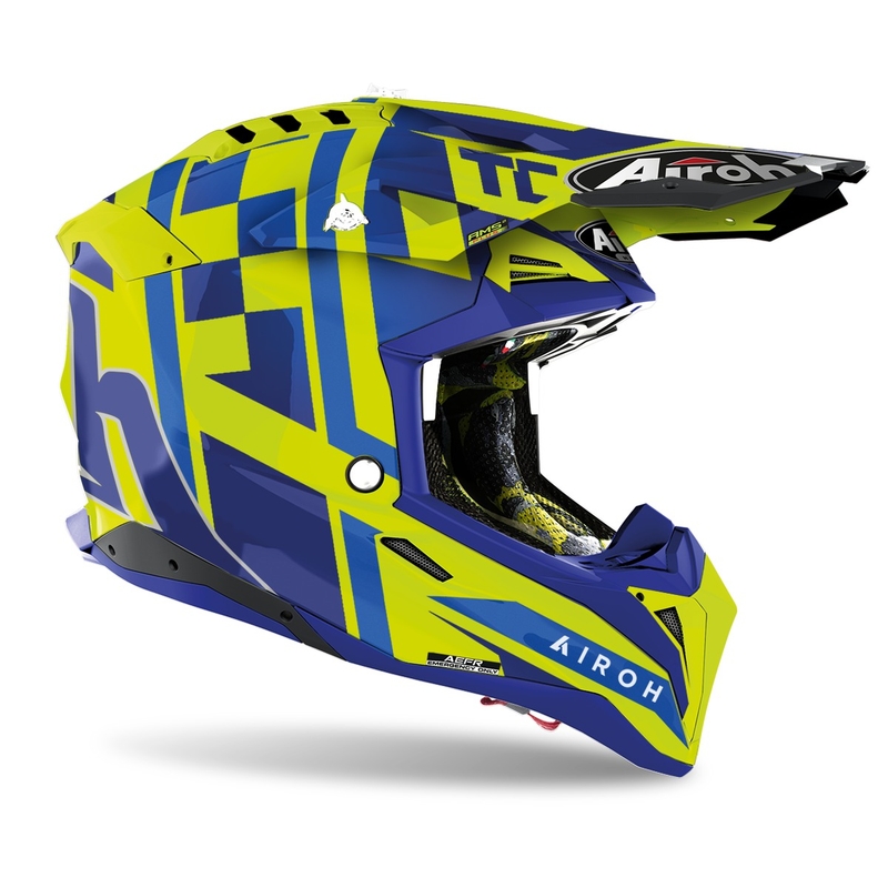 Cască de motocros Airoh Aviator 3.0 TC21 2022 albastru-fluo-galben lucios lichidare
