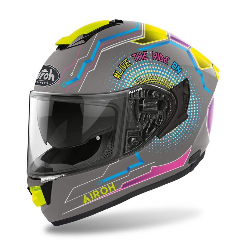 Cască de motocicletă integrală Airoh ST.501 Power 2022 gri-albastru-roz-galben-fluo mată lichidare