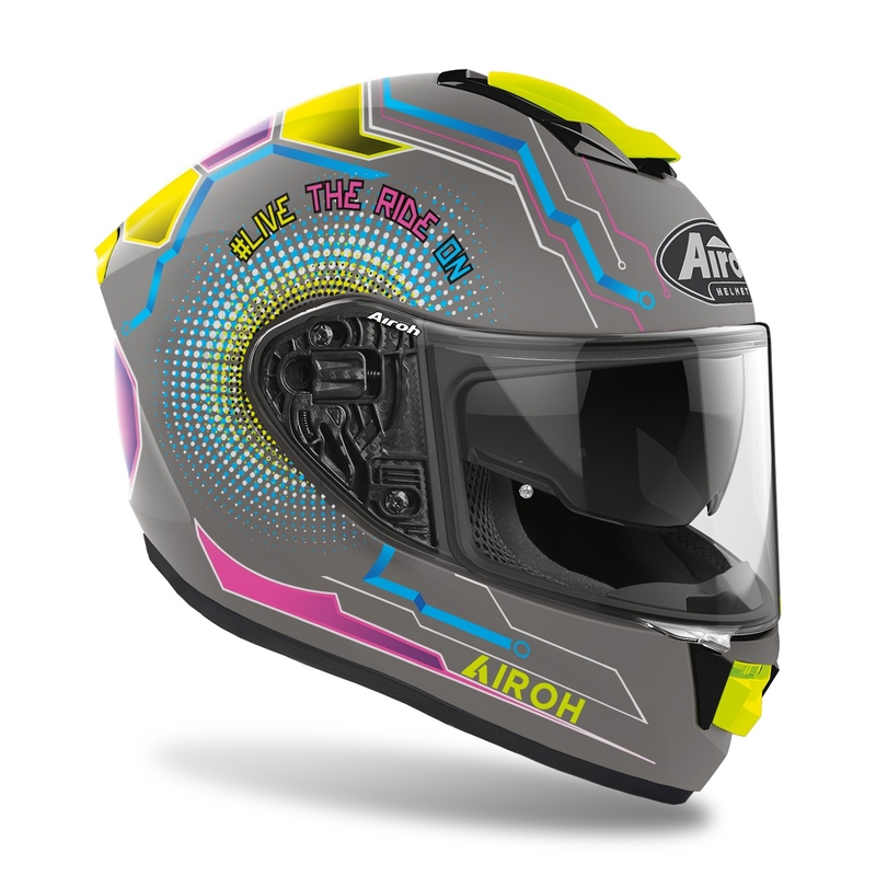 Cască de motocicletă integrală Airoh ST.501 Power 2022 gri-albastru-roz-galben-fluo mată lichidare