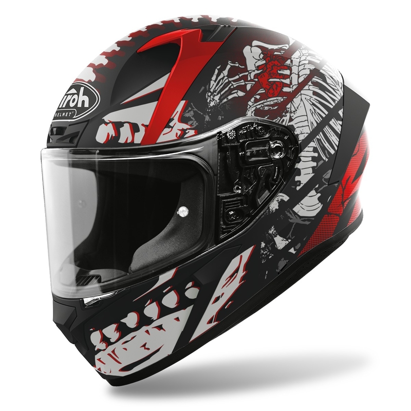 Cască de motocicletă integrală Airoh Valor Ribs 2022 alb-roșu-negru mat