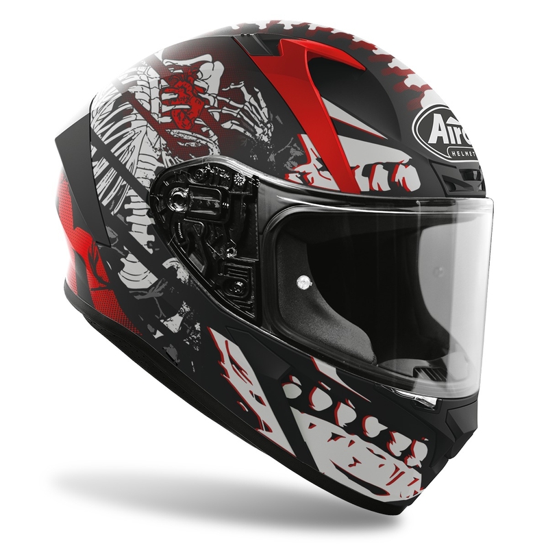 Cască de motocicletă integrală Airoh Valor Ribs 2022 alb-roșu-negru mat