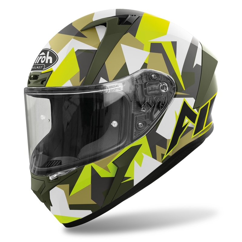 Cască de motocicletă integrală Airoh Valor Army 2022 alb-caki-verde fluo