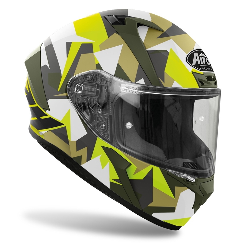 Cască de motocicletă integrală Airoh Valor Army 2022 alb-caki-verde fluo