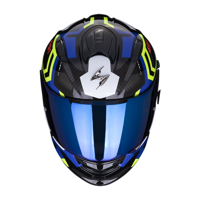 Cască integrală pentru motociclete SCORPION EXO-491 SPIN negru-albastru-galben-fluo lichidare