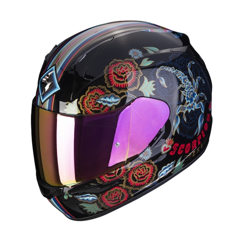 Cască integrală pentru motociclete SCORPION EXO-390 CHICA II negru-albastru-roz