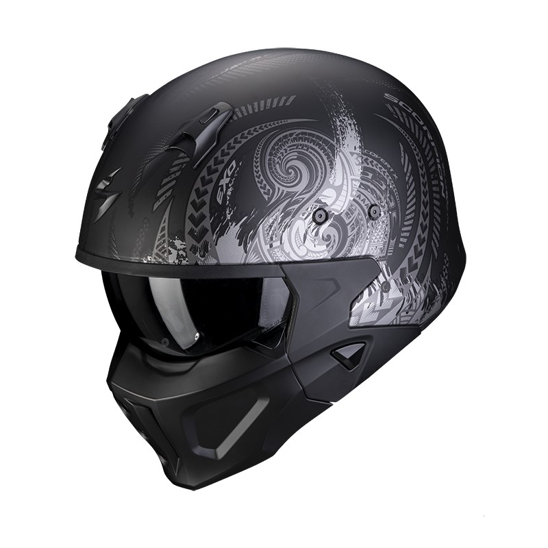 Cască de motocicletă SCORPION COVERT-X TATTOO negru mat-argintiu