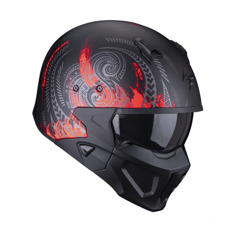 Cască de motocicletă SCORPION COVERT-X TATTOO mat negru-roșu