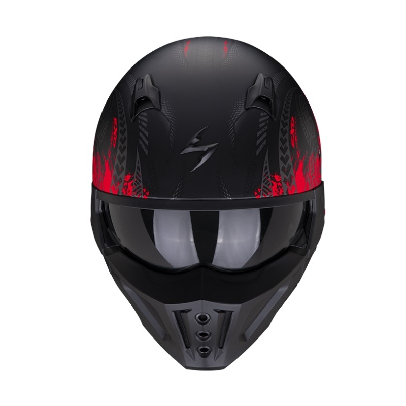Cască de motocicletă SCORPION COVERT-X TATTOO mat negru-roșu