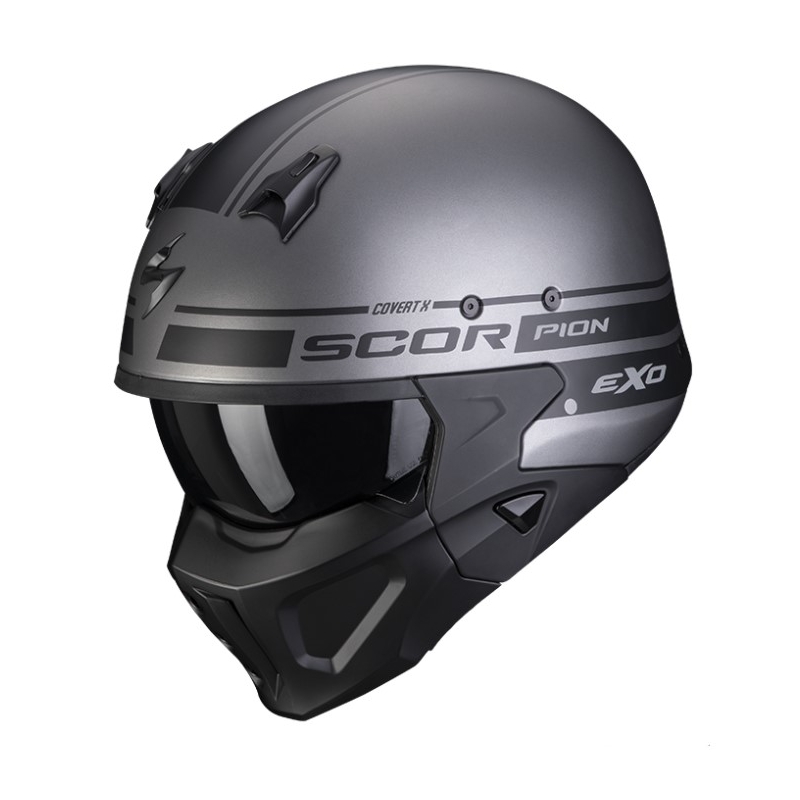 Cască de motocicletă SCORPION COVERT-X TUSSLE argintiu mat-negru
