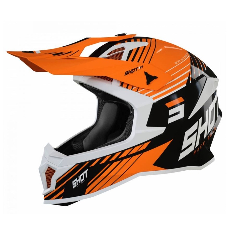 Cască de motocros Shot Lite Fury negru-alb-portocaliu lichidare