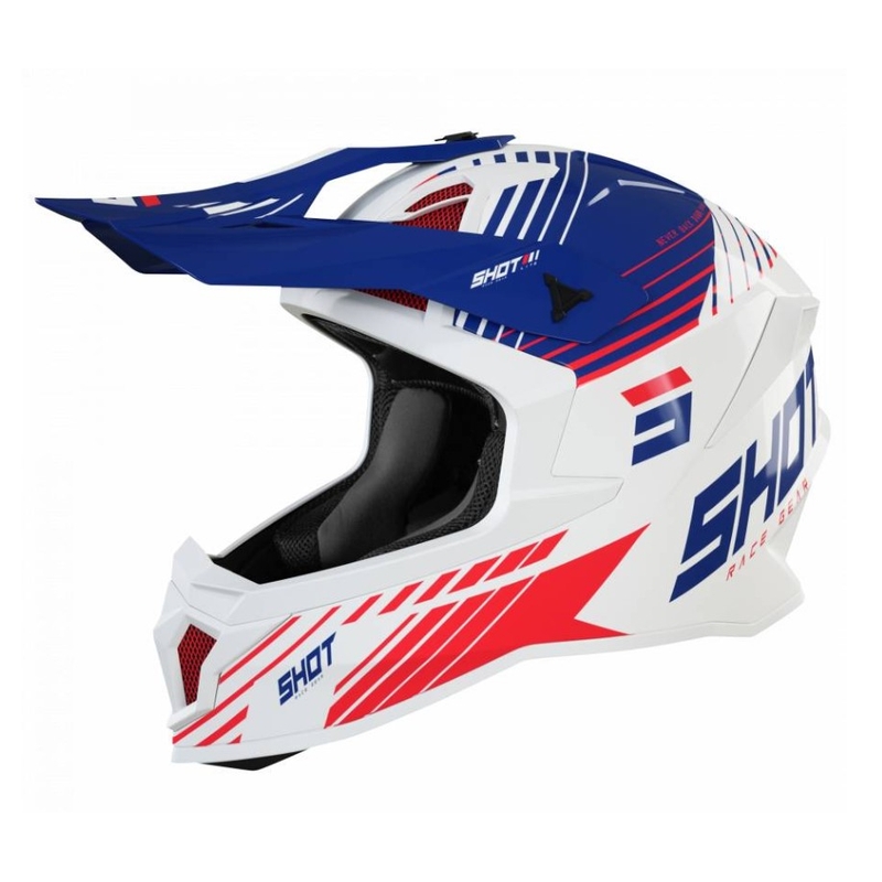 Cască de motocros Shot Lite Fury alb-albastru-roșu