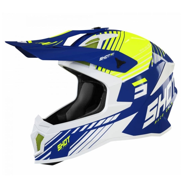 Cască de motocros Shot Lite Fury alb-albastru-galben-fluo lichidare