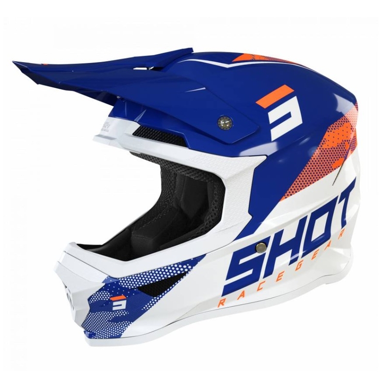 Motocross casca Shot Furious Camo albastru-alb-alb-portocaliu lichidare