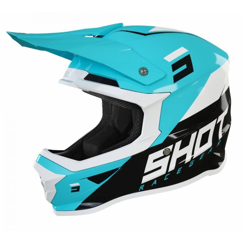 Motocross casca Shot Furious Chase negru-alb-turcoaz lichidare