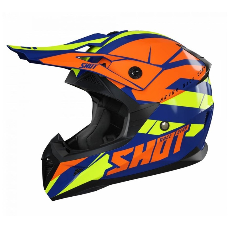 Cască de motocros Shot Pulse Revenge portocaliu-albastru-galben-fluo
