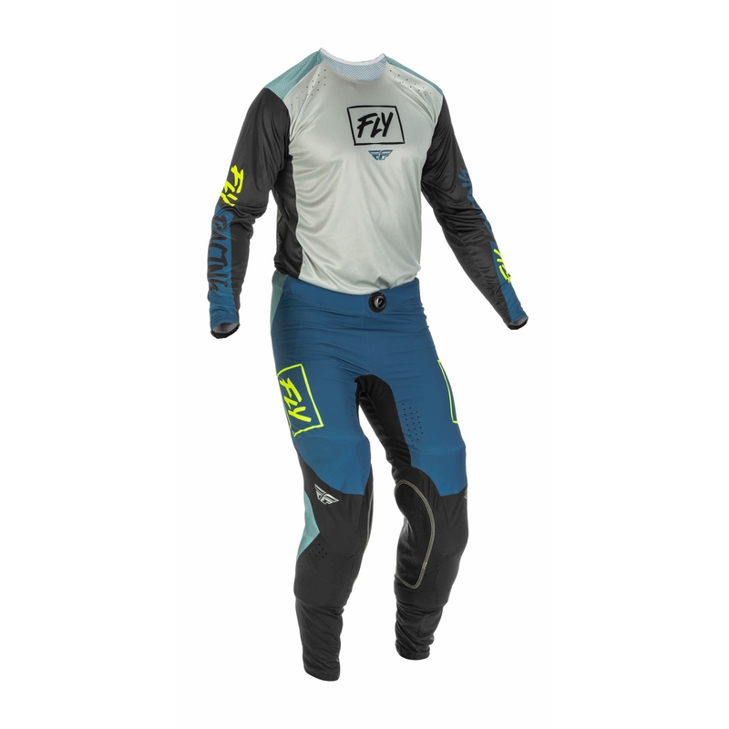 Pantaloni de motocros FLY Racing Lite 2022 gri-turquoise hi-vis