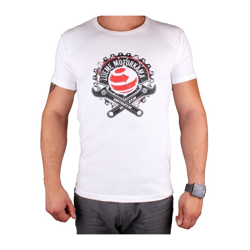 Tricou s motivem MotoZem Trăim pe motociclete alb