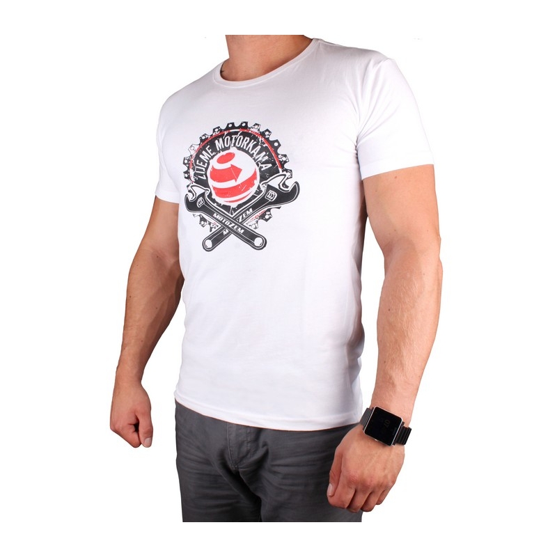Tricou s motivem MotoZem Trăim pe motociclete alb