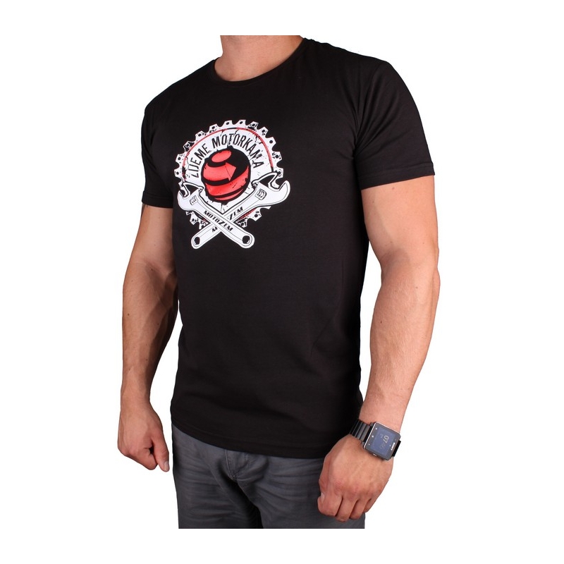 Tricou s motivem MotoZem Trăim pe motociclete negru lichidare