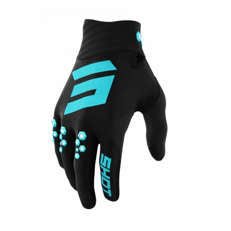 Mănuși de motocross Shot Contact negru-turcoaz výprodej lichidare