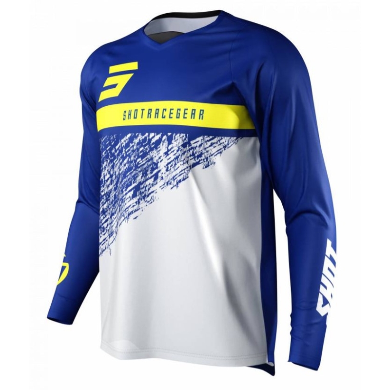 Tricou motocross Shot Devo Roll albastru-alb-alb-galben výprodej lichidare