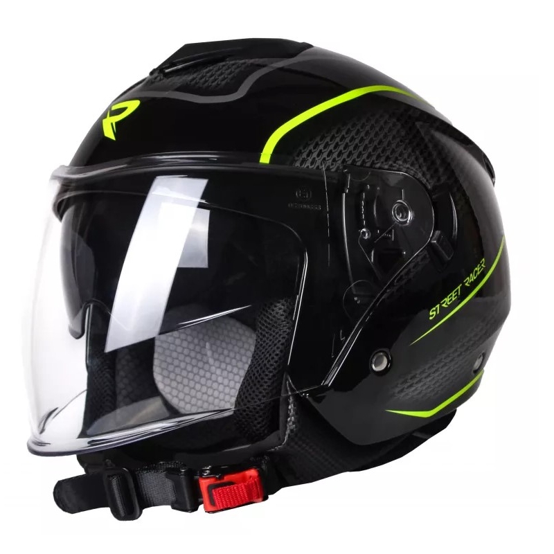 Cască moto open-face Street Racer Pilot negru și galben