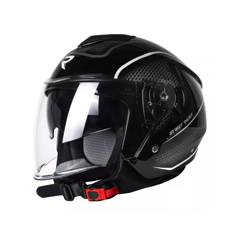 Cască moto open-face Street Racer Pilot negru și alb