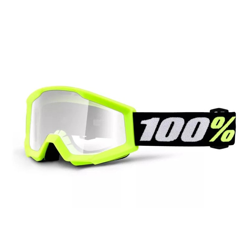 Ochelari de motocross pentru copii 100% Strata Mini galben fluo (plexi transparent)