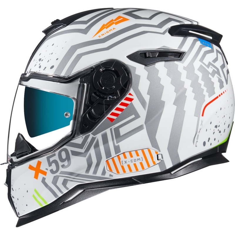 Cască de motocicletă integrală NEXX SX.100 Enigma alb-argintiu lichidare