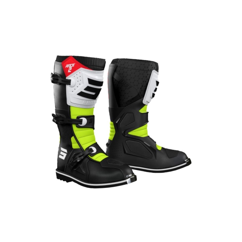 Shot Race 2 Negru-alb-alb-galben-fluo Cizme de motocicletă lichidare