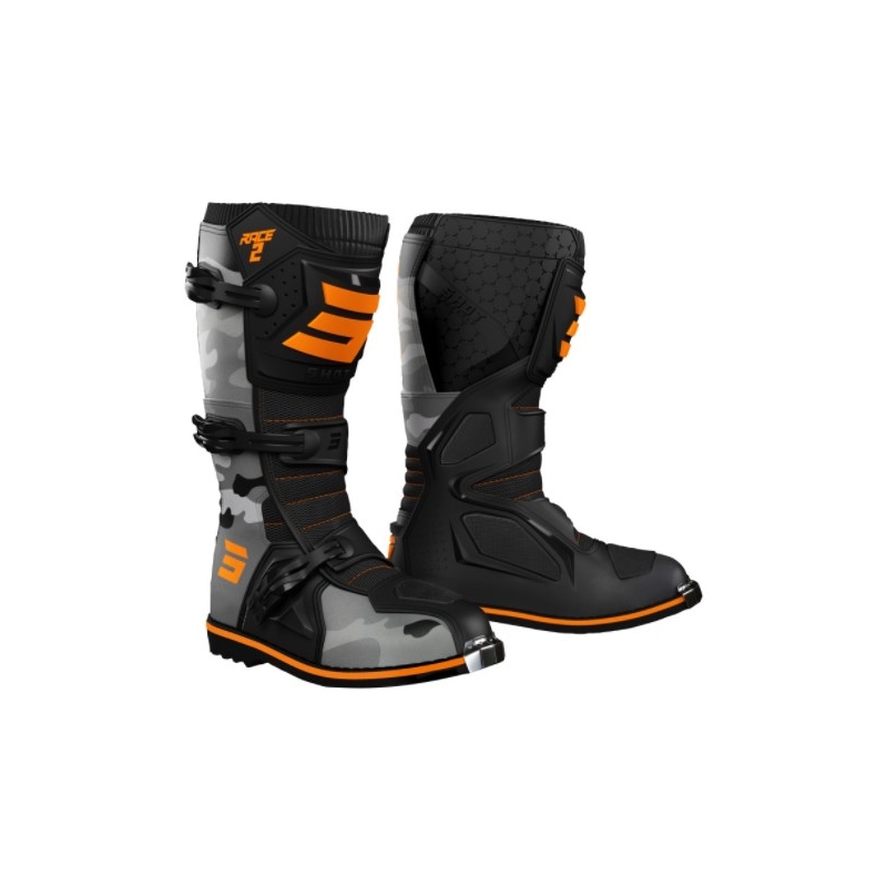 Shot Race 2 cizme de motocicletă negru-camo-fluo-portocaliu