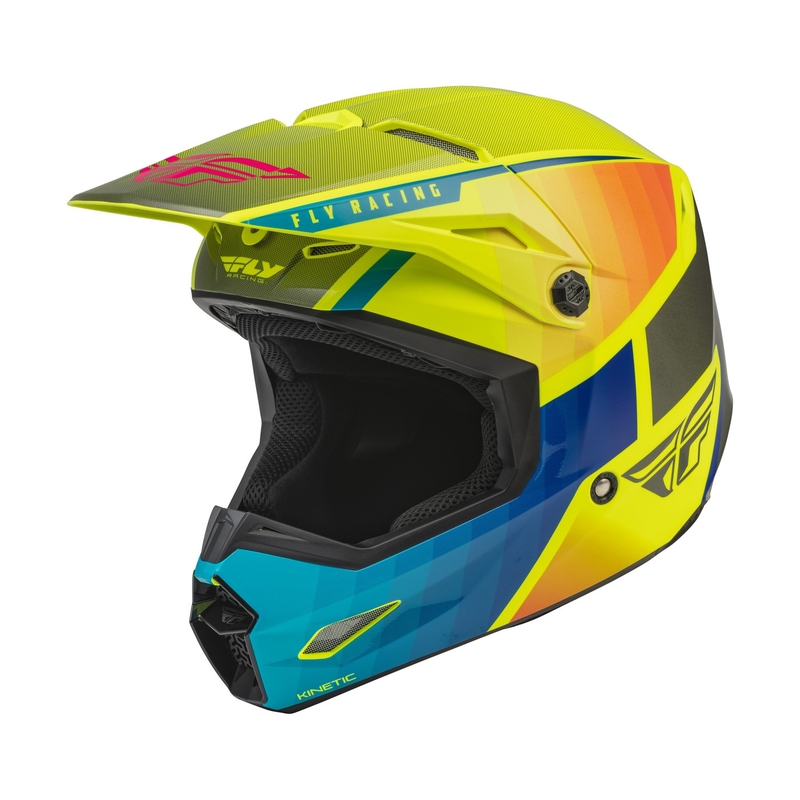 Cască de motocross pentru copii FLY Racing Kinetic Drift albastru-fluo-galben-gri
