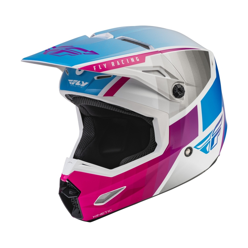 Cască de motocross pentru copii FLY Racing Kinetic Drift roz-alb-albastru