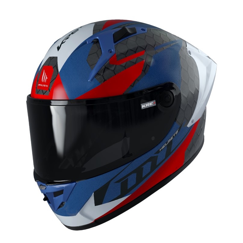Cască de motociclist integrală MT FF103PLUSC KRE+ Carbon Projectile D7 gri-alb-albastru-roșu-albastru
