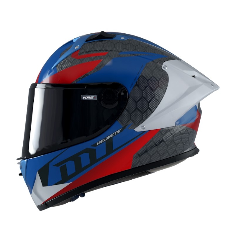 Cască de motociclist integrală MT FF103PLUSC KRE+ Carbon Projectile D7 gri-alb-albastru-roșu-albastru