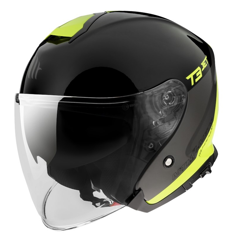 Cască de motocicletă deschisă MT OF504SV Thunder 3 SV Jet Xpert C3 negru-galben-fluo