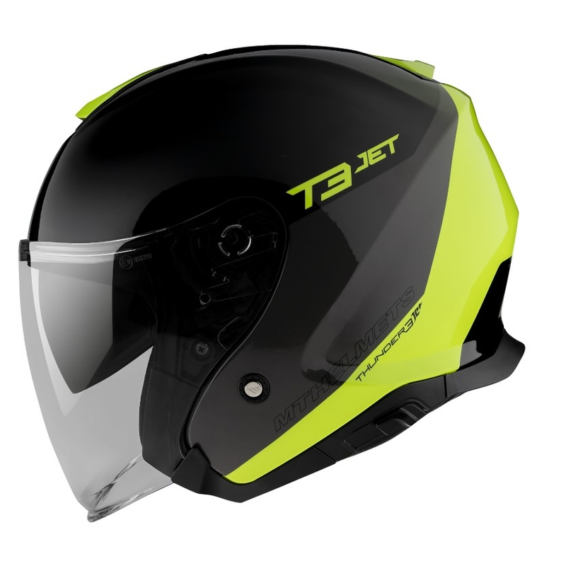 Cască de motocicletă deschisă MT OF504SV Thunder 3 SV Jet Xpert C3 negru-galben-fluo
